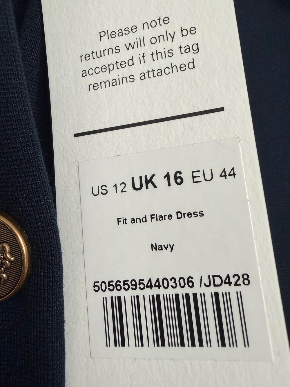 ME+EM Ponte Fit + Flare Midi Dress in Navy with Gold Buttons, Size US 12 - Picture 9 of 10